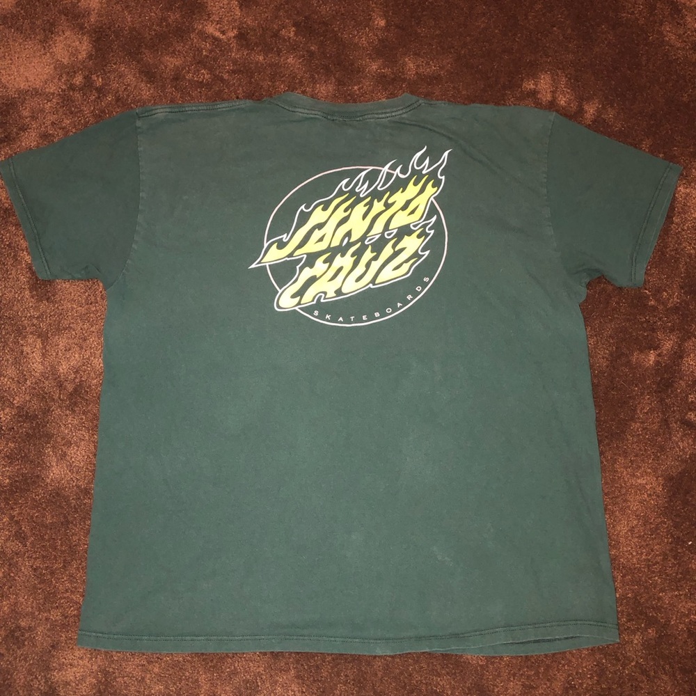 Santa Cruz Skateboards Dark Green Tee with Yellow Flame Logo